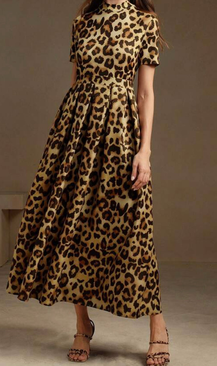 Elegant leopard print long dress for women.