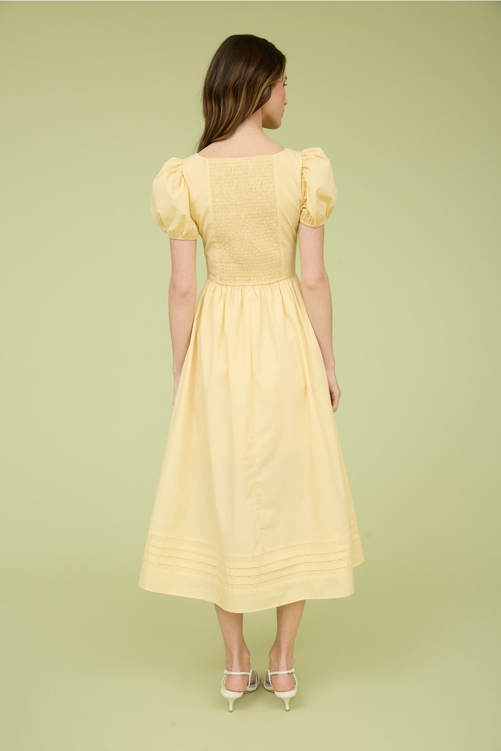 Balloon Sleeve A-Line Midi Dress