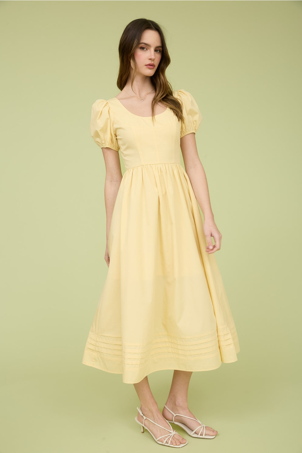 Balloon Sleeve A-Line Midi Dress